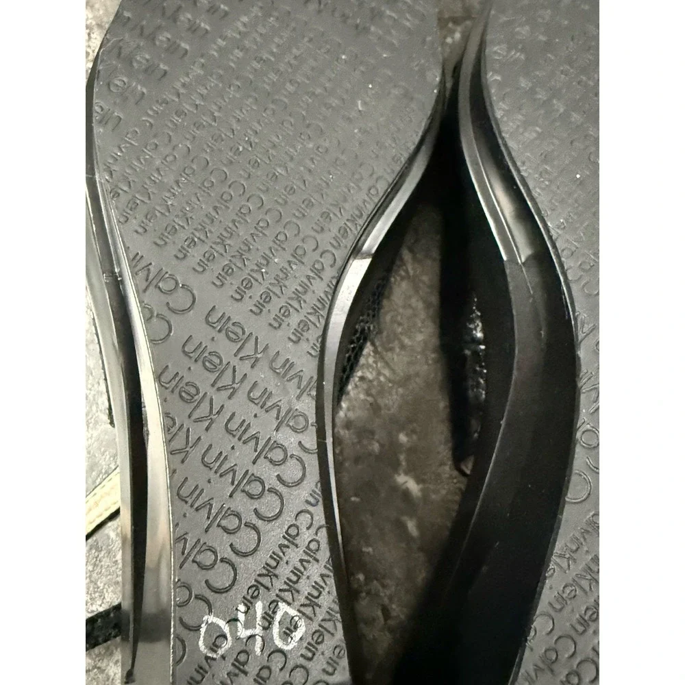 CALVIN KLEIN Rosaria Snake Print SlingBack‎ Cutout  Wedge Heel Sandal Black 8.5M